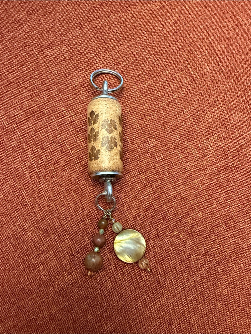 Handcrafted Cork and Bead Pendant Necklace - Natural Brown